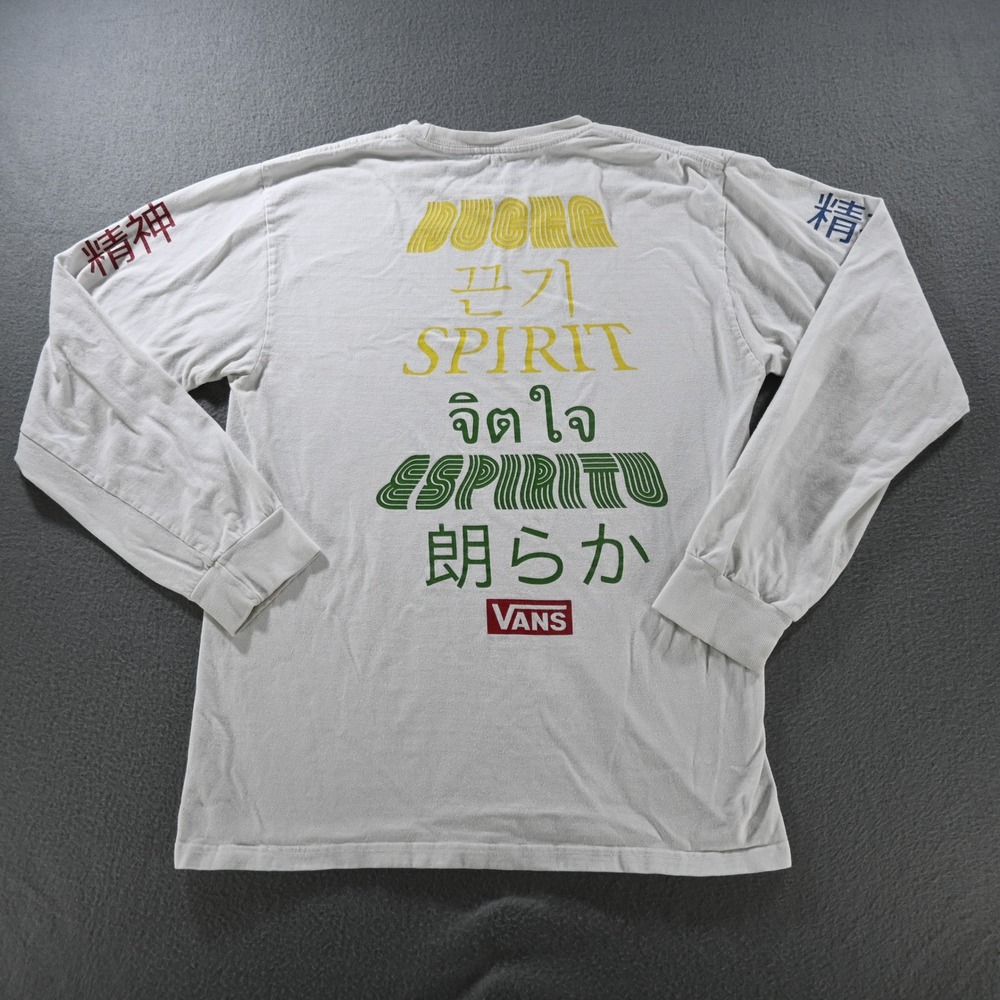 Vans Mens Spirit Multi-Language Graphic Long Sleeve T-Shirt Size Small White - Picture 3 of 7